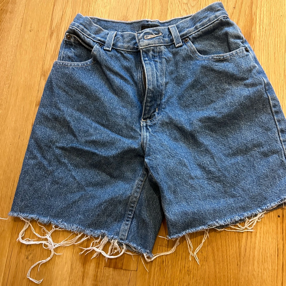 Blue Denim Frayed Hem Vintage Denim Cutoff Shorts